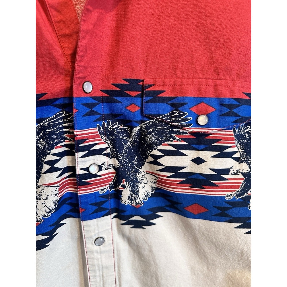 Panhandle Mens Aztec Border Eagle Pearl Snap Long Sleeve Western Sz Medium - Picture 3 of 5